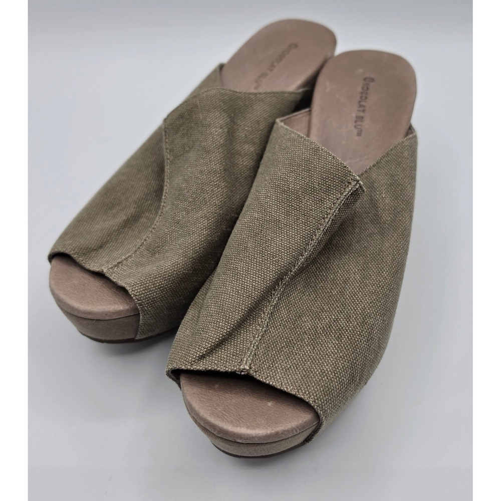 Chocolat Blu Watts Wedge Sandals Womens 10 Taupe Fabric Platform Slides - Picture 5 of 7